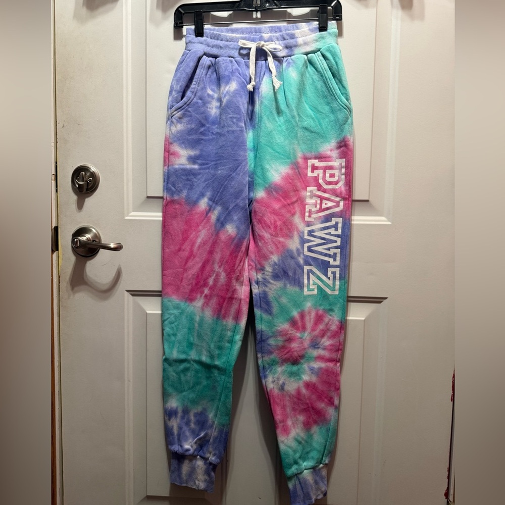 PAWZ Tie-Dye Sweatpants Cotton Joggers in Purple, Mint & Pink Tie-Dye Medium